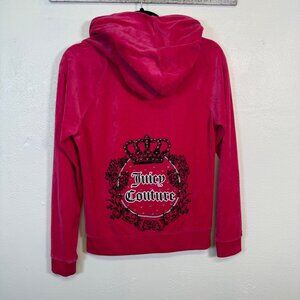 Juicy Couture Velour Zip Up Hoodie Women’s Pink Crown Logo Tracksuit Jacket M